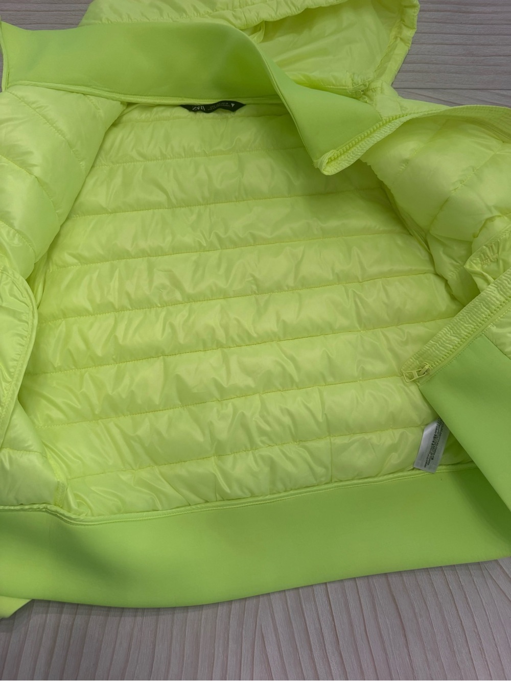 Zara Neon Lime Hooded Puffer Jacket Packable Small - Picture 5 of 7